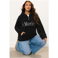 Yours Yours Damen Fleecejacke „St Moritz“ in Schwarz aus Teddyplüsch in Größe 54-56 | Polyester