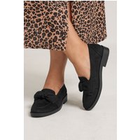 Yours Yours Damen Loafer in Schwarz aus Mikrofaser mit Schleife in Weiter E-Passform in Größe 40EEE | Textil/Synthetik