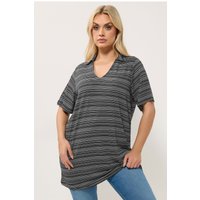 Yours Yours Damen Poloshirt in Schwarz und Weiß mit Streifendesign in Größe 50-52 | Polyester/Elasthan/Viskose