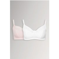 Yours Yours Fuller Bust Lingerie Ungefütterte Bügellose Baumwollbralette in Rosa mit Spitzenbesatz 2er Pack in Größe 100D