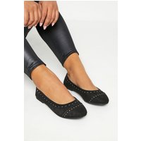 Yours Yours Damen Ballerinas in Schwarz aus Wildlederimitat mit Strass in Weiter E bis Extraweiter Eeepassform in Größe 40EEE