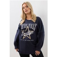 Yours Yours Damen Sweatshirt in Marineblau mit „New York“Schriftzug in Größe 44 | Baumwolle/Polyester