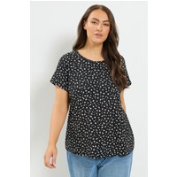 Yours Yours Damen T-Shirt in Schwarz mit Kleinem Blumenmuster in Größe 58-60 | Baumwolle/Polyester