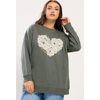 Yours Yours Damen Curve Sweatshirt in Salbeigrün mit Gänseblümchenprint in Größe 44 | Baumwolle/Polyester