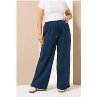 Yours Yours Damen Jogginghose in Marineblau mit Weitem Bein in Größe 46 | Baumwolle/Polyester
