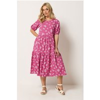 Yours Yours Damen Gestuftes Kleid in Rosa mit Gänseblümchenmuster in Größe 54-56 | Polyester/Elasthan