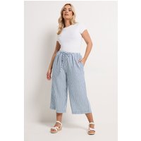 Yours Yours Damen Blau Gestreifte Knöchellange Leinenhose in Größe 50-52 | Polyester
