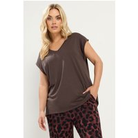 Yours Yours Damen Basic T-Shirt in Schokoladenbraun mit V-Ausschnitt in Größe 48 | Baumwolle/Polyester