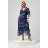 Yours London Damen Yours London – Gepunktetes Wickelkleid in Marineblau in Größe 54-56 | Polyester/Elasthan