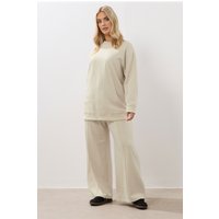 Yours Yours Damen Set aus Sweatshirt und Jogginghose mit Weitem Bein in Elfenbein in Größe 44 | Baumwolle/Polyester