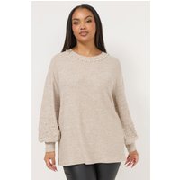 Yours Yours Damen Perlenbesetzter Pullover in Braun in Größe 42 | Polyester/Elasthan/Viskose
