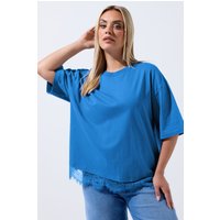 Limited Collection Limited Collection Damen T-Shirt in Kobaltblau mit Spitzensaum in Größe 54-56 | Baumwolle