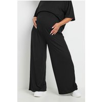 Bump It Up Bump It Up Damen Maternity – Gerippte Hose in Schwarz mit Weitem Bein in Größe 50 | Polyester/Elasthan/Modal