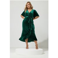 Yours London Yours London Damen Samtwickelkleid in Grün in Größe 50 | Polyester/Elasthan