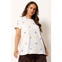 Yours Damen Yours – T-Shirt in Weiß mit Gänseblümchenstickerei in Größe 66-68 | Baumwolle