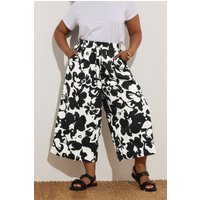 Yours Yours Damen Midaxi-Culottes in Schwarz mit Strukturiertem Blumenmuster in Größe 48 | Polyester/Elasthan