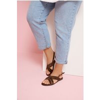Yours Yours Damen Braune Sandalen aus Wildlederimitat in Weiter E-Passform mit Überkreuzten Riemen in Größe 42EEE | Textil