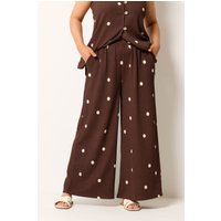 Yours Yours Damen Hose in Schokobraun mit Punkten und Knitteroptik in Größe Regular 46 | Polyester/Elasthan