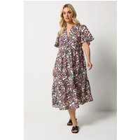 Yours Yours Damen Kleid in Schwarz mit Blumenmuster und Knopfleiste in Größe 58-60 | Viskose