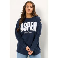 Yours Yours Damen Sweatshirt in Marineblau mit „Aspen“Schriftzug in Größe 44 | Baumwolle/Polyester