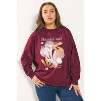 Yours Damen Burgunderrotes Sweatshirt mit „Marche Aux Fleurs“Slogan Von Yours Curve in Größe 44 | Baumwolle/Polyester