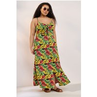 Yours Yours Damen Maxikleid in Gelb und Grün mit Tropischem Blätterprint Ss26 in Größe 50-52 | Polyester/Elasthan