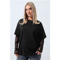 Limited Collection Limited Collection Damen Langärmliges T-Shirt in Schwarz mit Spitze in Größe 48 | Baumwolle