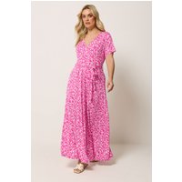 Yours Yours Damen Wickelkleid in Rosa mit Blümchenmuster in Größe 50-52 | Polyester/Elasthan