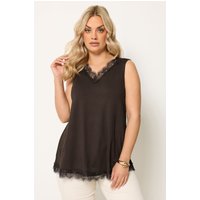 Yours Yours Damen Trägershirt in Schokobraun mit Spitzenbesatz in Größe 54-56 | Polyester
