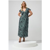 Yours London Damen Yours London – Kleid in Schokobraun und Mintgrün mit Zebramuster in Größe 48 | Polyester