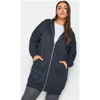 Yours Yours Damen Langer Hoodie in Marineblau mit Reißverschluss in Größe 50-52 | Baumwolle/Polyester
