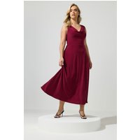 Yours London Yours London Damen Yours Maxikleid in Weinrot mit Drapierung Vorne in Größe 54-56 | Polyester/Elasthan