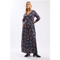 Yours Yours Damen Wickelkleid in Blau mit Blumenmuster in Größe 50-52 | Elasthan/Viskose
