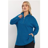 Yours Yours Damen Pullover in Blau mit Kurzem Zip in Größe 54-56 | Acryl