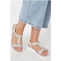 Yours Yours Damen Sandalen in Weiß mit Strassbesatztem Riemen und Tsteg und in Weiter E-Passform in Größe 41E