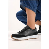 Yours Yours Damen Sneaker in Schwarz aus Lederimitat in Extra Weiter Eeepassform in Größe 38E | Synthetik