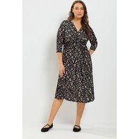 Yours Yours Damen Midikleid in Schwarz mit Abstraktem Print und Twistfront in Größe 42 | Polyester/Elasthan