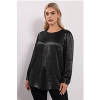 Yours Yours Damen Vorne Plissierte Bluse in Schwarz aus Satin in Knitteroptik in Größe 46 | Polyester
