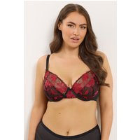 Yours Yours Fuller Bust Lingerie Unwattierter BH in Rot mit Blumenstickerei in Größe 90E | Polyester/Elasthan