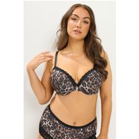 Yours Damen Yourset – Gefütterte T-Shirt-BHs in Schwarz und Nude mit Leoprint, 3er Pack in Größe 38DD | Polyester/Elasthan/Polyamid