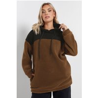 Yours Yours Damen Teddyplüsch-Fleecehoodie in Braun und Schwarz mit Blockfarbendesign in Größe 50-52 | Polyester