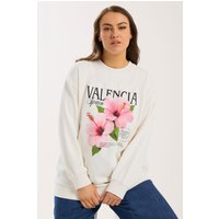 Yours Yours Damen Sweatshirt in Creme mit Blumenmuster und Schriftzug „Valencia“ in Größe 44 | Baumwolle/Polyester
