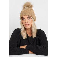 Yours Yours Damen Bommelmütze in Beige aus Fellimitatsize | Polyester/Acryl