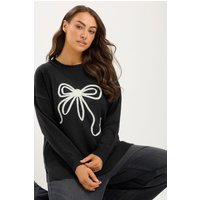 Yours Yours Damen Strickpullover in Schwarz mit Schleife in Größe 50-52 | Nylon/Acryl