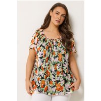 Yours Yours Damen Geblümte Bluse in Orange und Pink mit Biesen in Größe 48 | Polyester