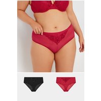 Yours Yours Plus Size Curve Slips in Rot und Schwarz mit Blumenspitze, 2er Set in Größe 46-48 | Polyester/Elasthan/Polyamid