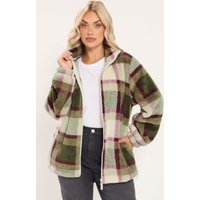 Yours Yours Damen Karierte Fleecejacke in Khakigrün mit Reißverschluss in Größe 54-56 | Polyester