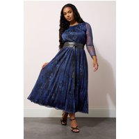 Yours London Yours London Damen Maxikleid in Blau aus Netzstoff mit Animalprint in Größe 46 | Polyester/Elasthan/Leder