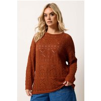 Yours Damen Yours – Strickpullover in Dunkelorange mit Lochmuster in Größe 46-48 | Baumwolle