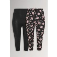 Yours Damen Yourset 2er Pack Knöchellange Leggings in Schwarz mit Blumenmuster in Größe 62-64 | Baumwolle/Elasthan